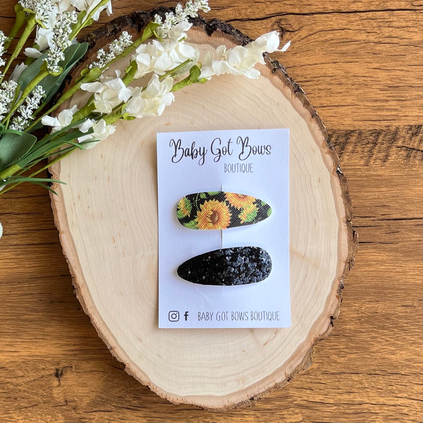 Snap Clip Set—Black sunflower