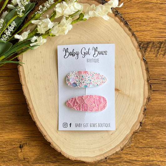 Snap Clip Set—Seashell Glitter