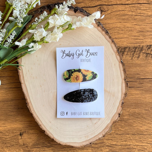Snap Clip Set—Black sunflower