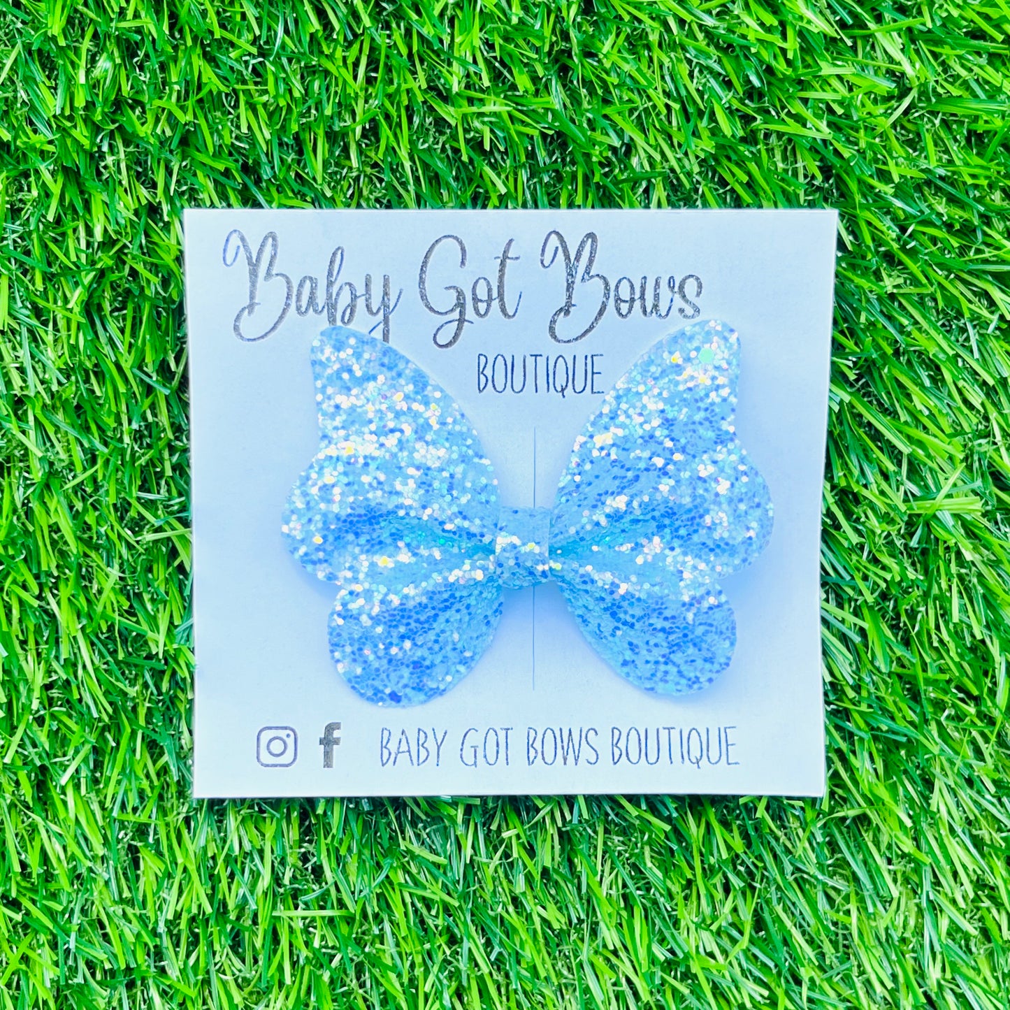 Butterfly Bow—Lt Blue Glitter