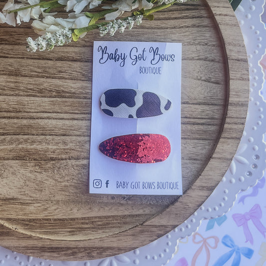 Snap Clip Set—Black cow print