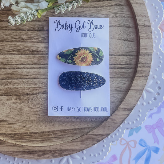Snap Clip Set—Black sunflower