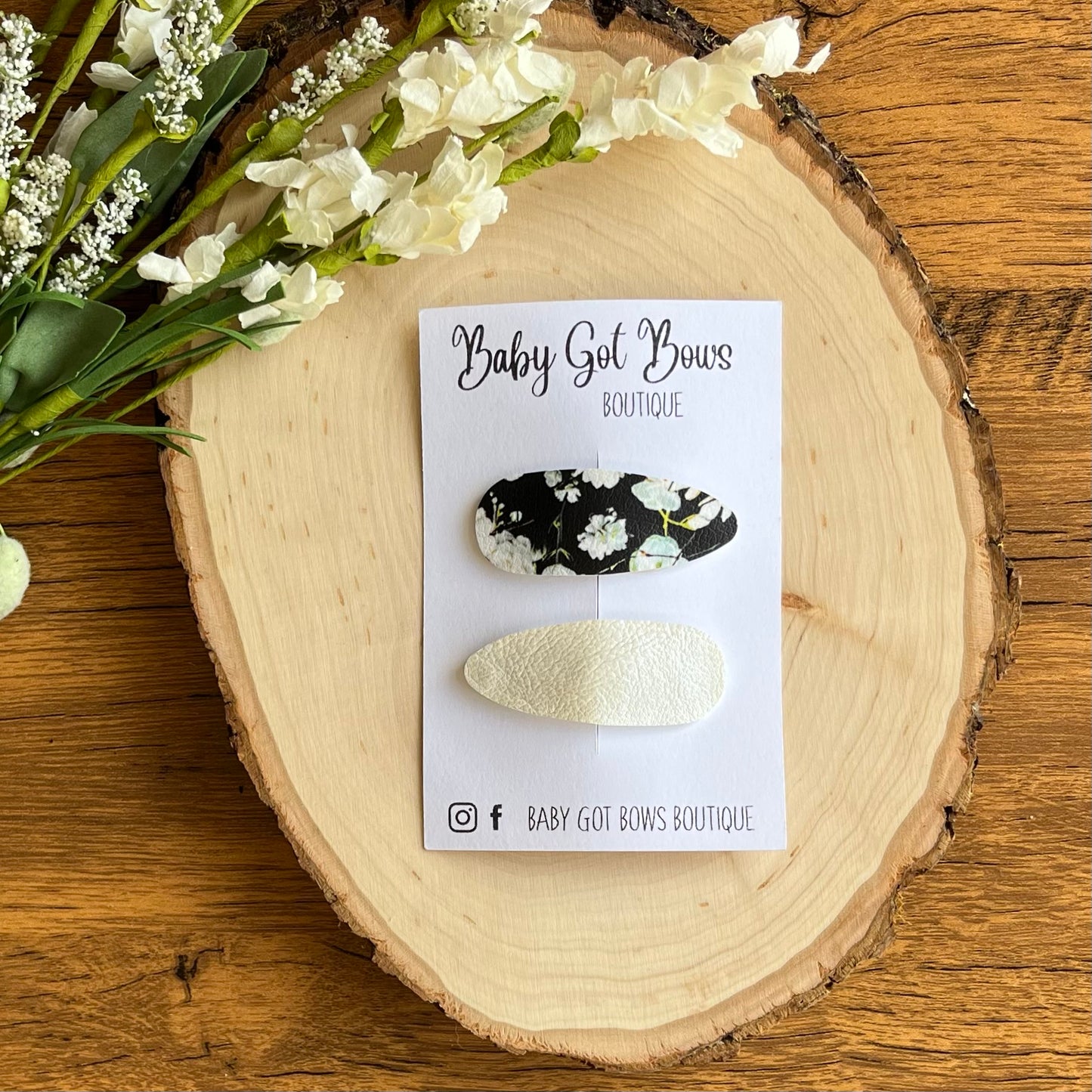Snap Clip Set—Black/white Floral