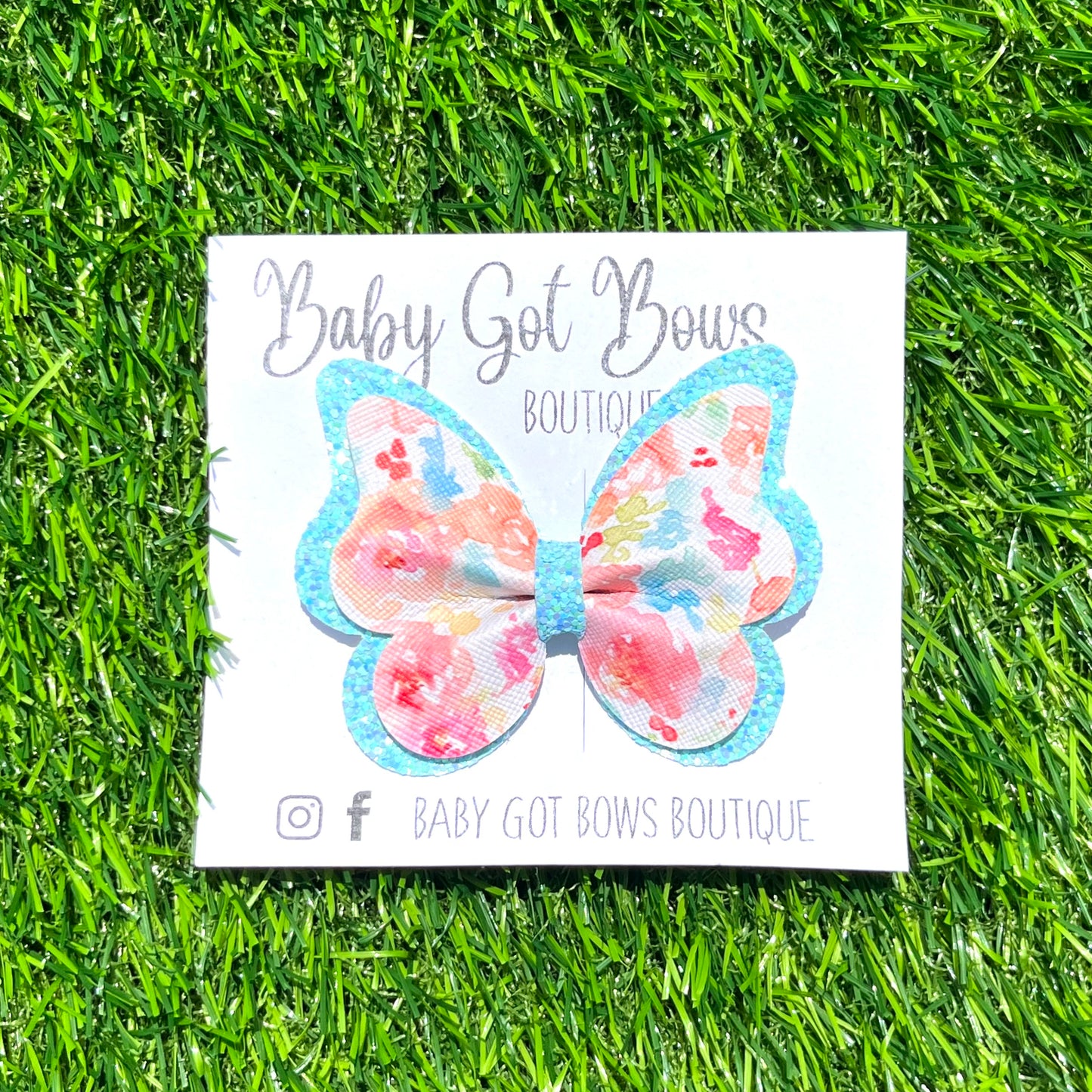 Butterfly Bow—Coral/Blue Floral