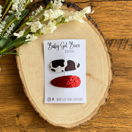 Snap Clip Set—Black cow print