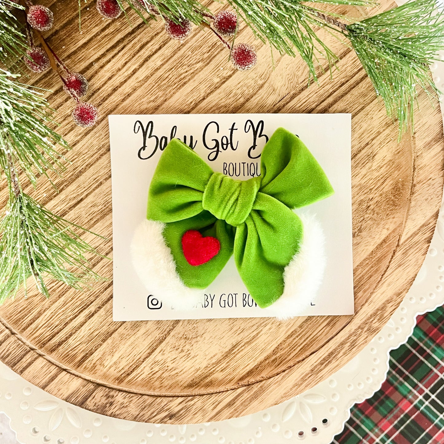 Velvet Pinwheel Bow—Grinch