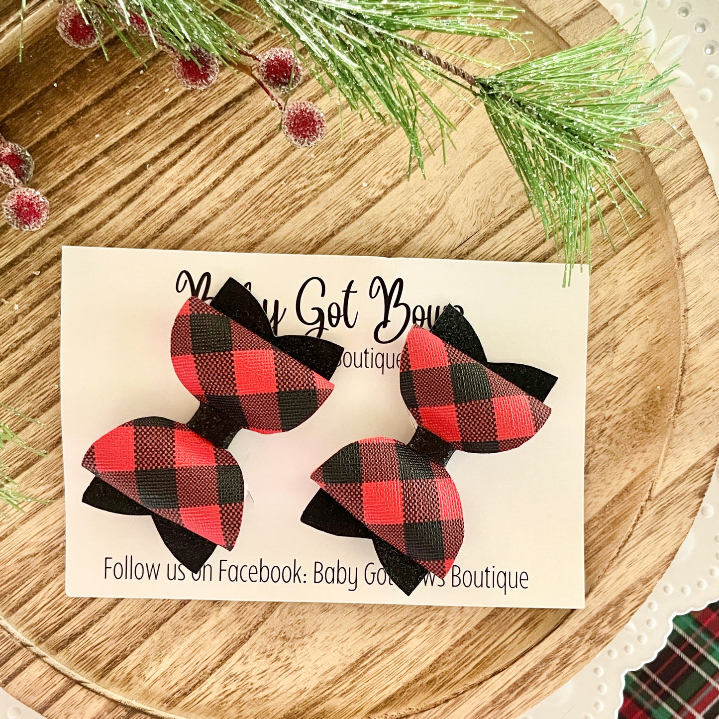 Piggie Bows—Red Buffalo Plaid