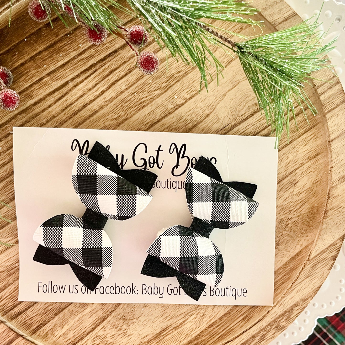 Piggie Bows—Black/White Buffalo Plaid