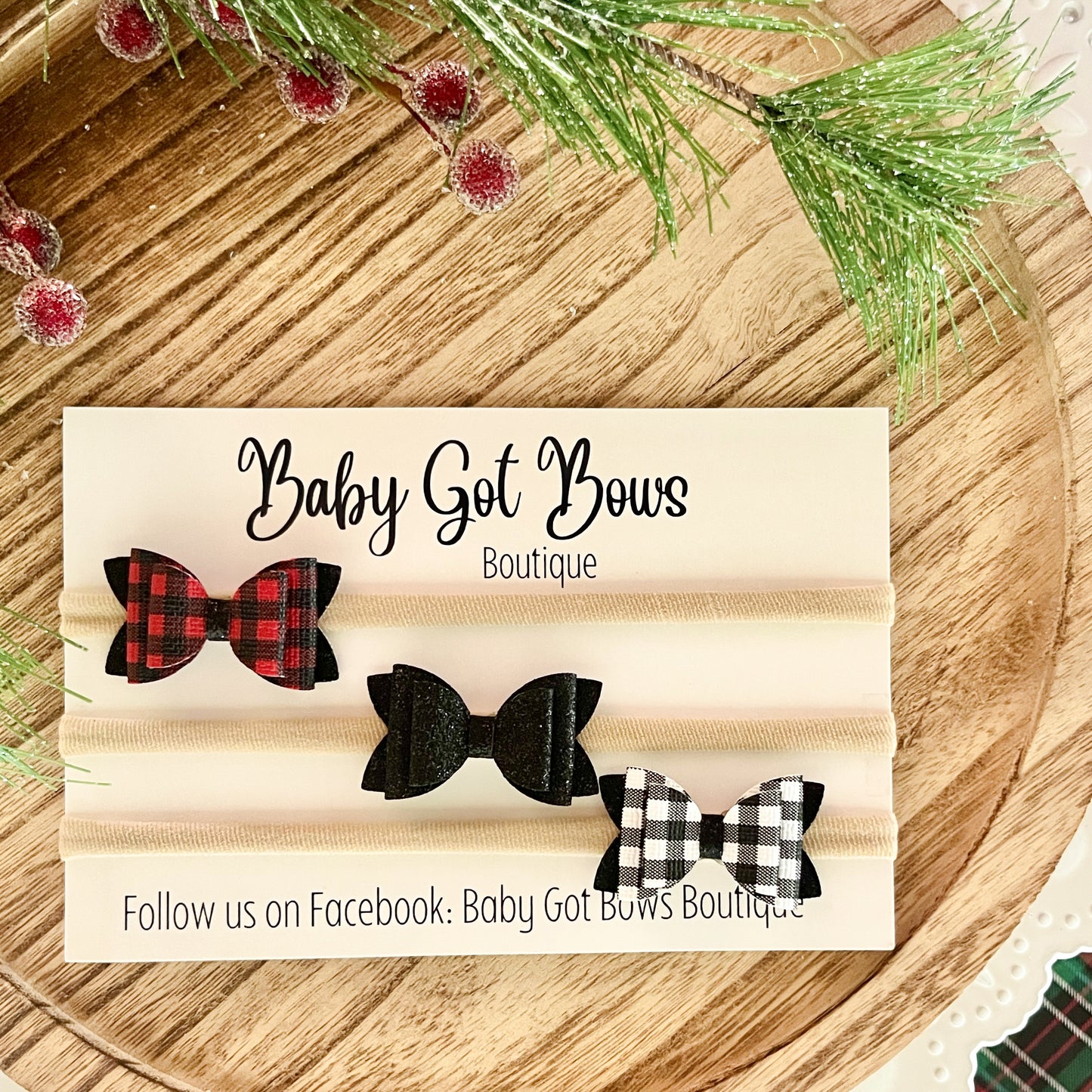 Mini Bow Headband Trio—Buffalo Plaid