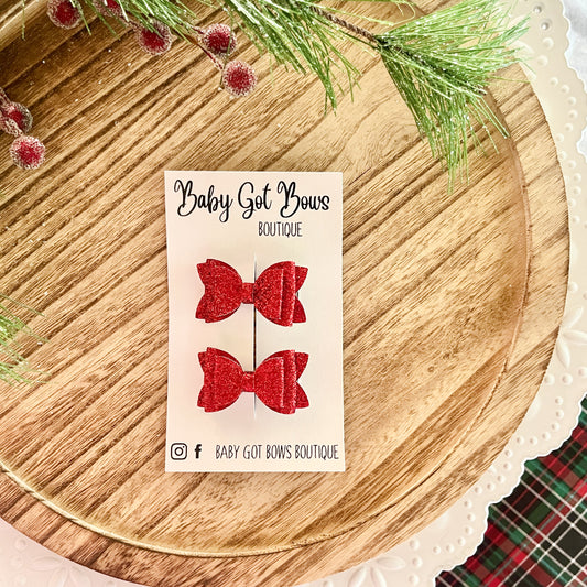 Mini Piggie Bows—Red glitter