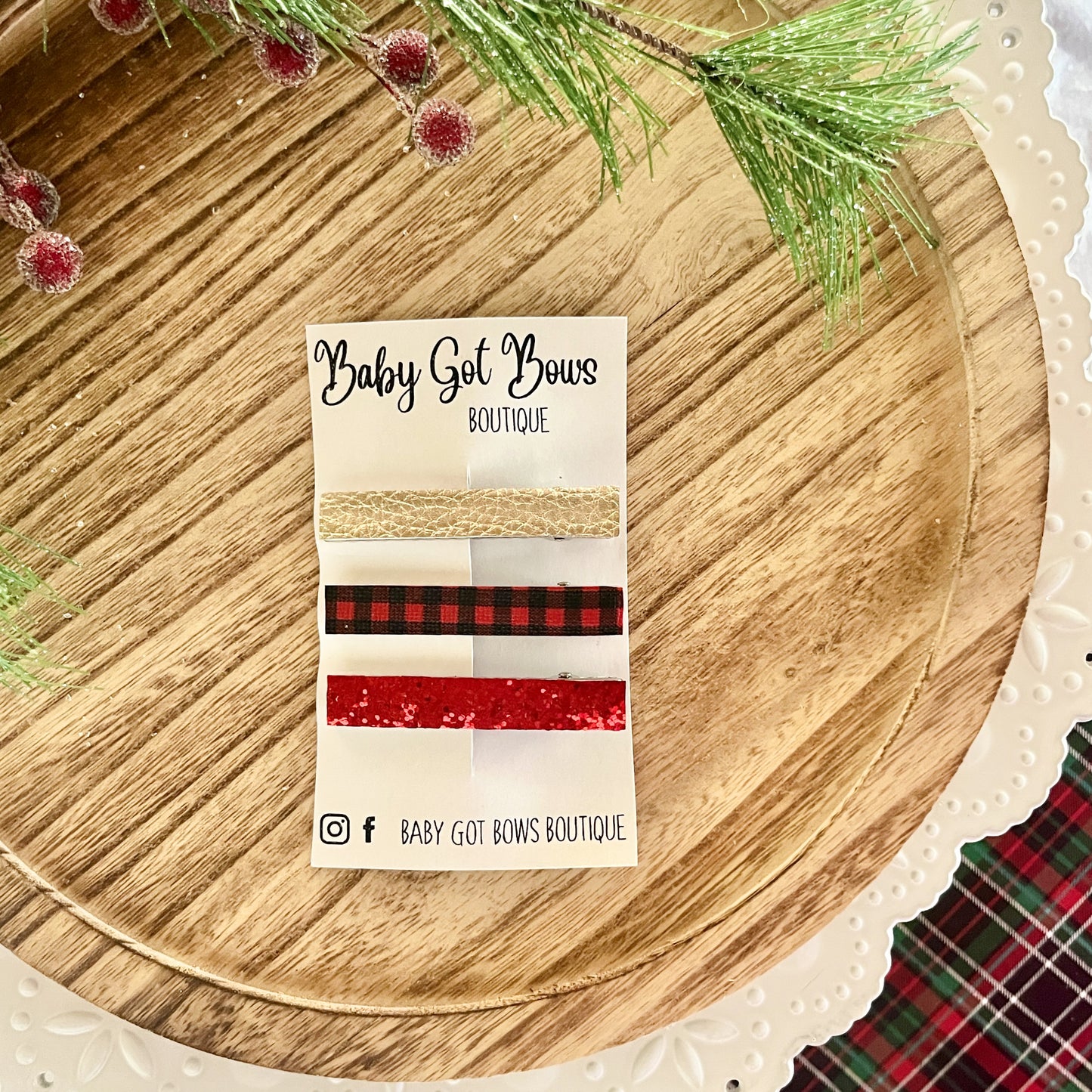 Bar Clip Set—Red Buffalo Plaid